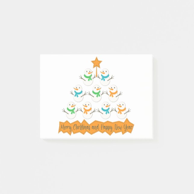 Christmas tree pyramid made of xmas snowmen post-it notes (Front)