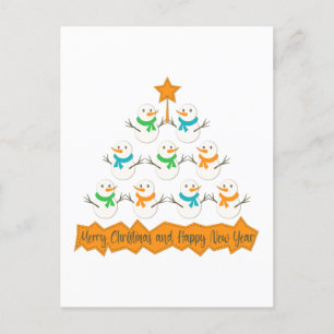 Christmas tree pyramid made of xmas snowmen postcard