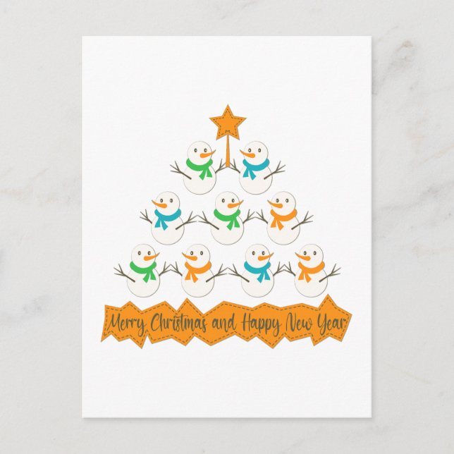 Christmas tree pyramid made of xmas snowmen postcard (Front)