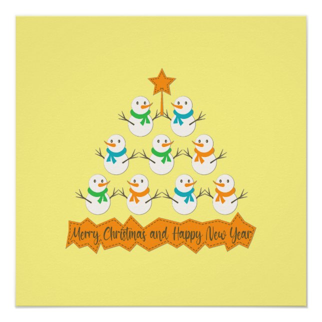 Christmas tree pyramid made of xmas snowmen poster (Front)
