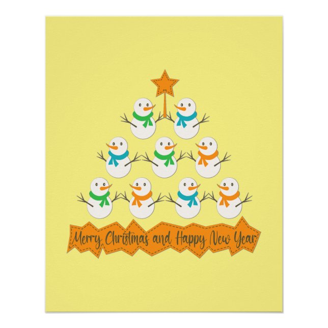 Christmas tree pyramid made of xmas snowmen poster (Front)
