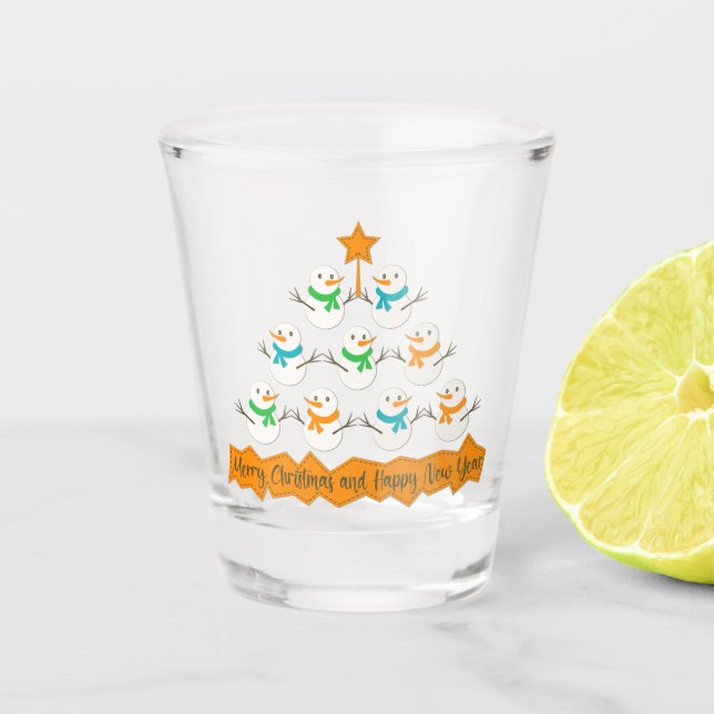Christmas tree pyramid made of xmas snowmen shot glass (Front)