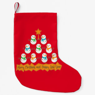 Christmas tree pyramid made of xmas snowmen small christmas stocking