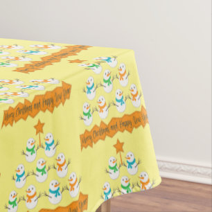 Christmas tree pyramid made of xmas snowmen tablecloth