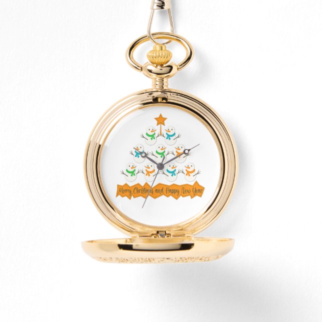 Christmas tree pyramid made of xmas snowmen watch (Front)