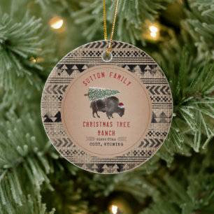 Christmas Tree Ranch Santa Buffalo Burlap Ceramic Tree Decoration