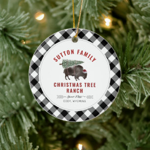 Christmas Tree Ranch Santa Buffalo Plaid Pattern Ceramic Tree Decoration