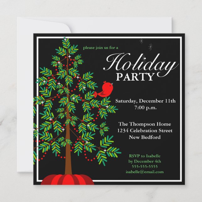 Christmas Tree Red Bird Party Invitation (Front)