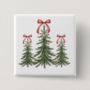 Christmas Tree Red Bow Retro Merry Christmas Xmas 15 Cm Square Badge