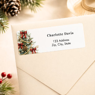 Christmas tree red bows return address