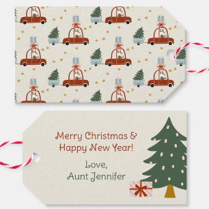 Christmas Tree Red Car Illustration Gift Tags