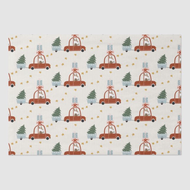 Christmas Tree Red Car Illustration  Tissue Paper (Front)