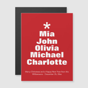 Christmas tree red custom names magnetic card