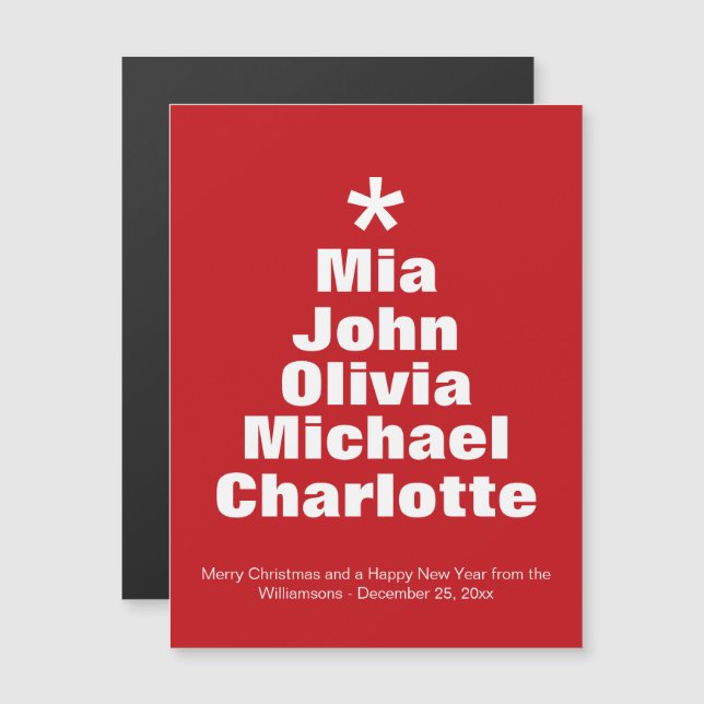 Christmas tree red custom names magnetic card (Front/Back)