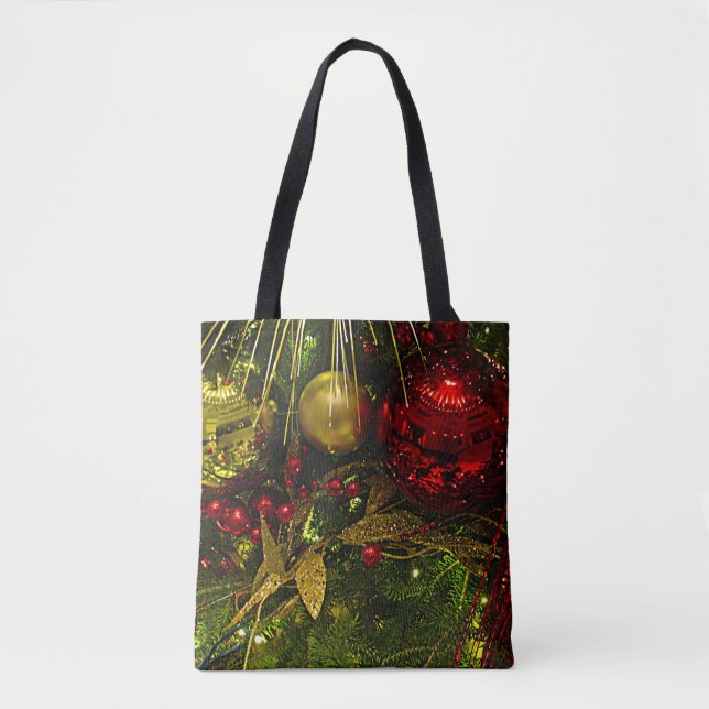 Christmas Tree Red & Gold Ornaments All Over Print Tote Bag (Front)