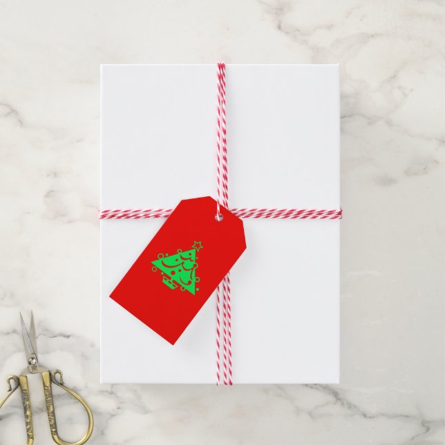 Christmas Tree Red Green Holidays 4Curtis Gift Tags (With Twine)