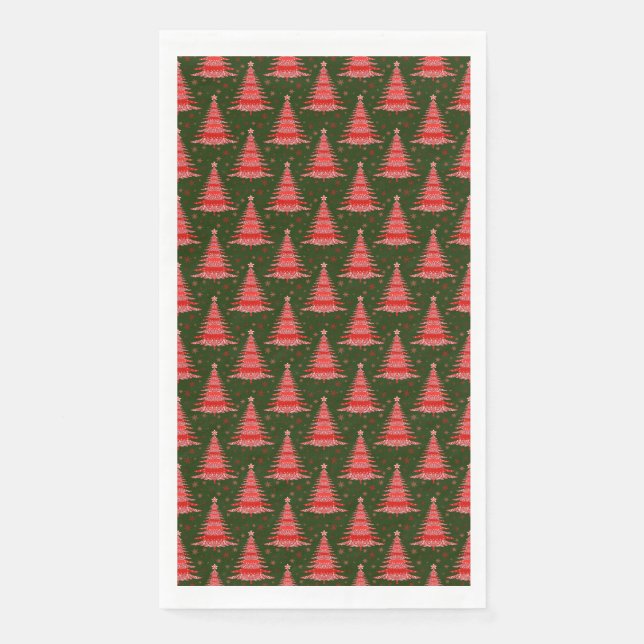 Christmas Tree Red Green Pattern Design Napkin (Front)