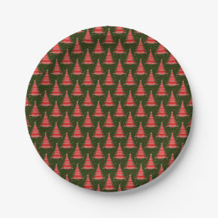 Christmas Tree Red Green Pattern Design Paper Plate