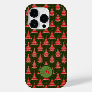 Christmas Tree Red Green Pattern with Monogram Case-Mate iPhone 14 Pro Case
