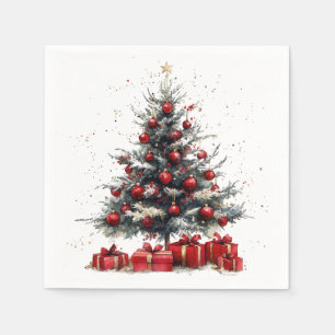 Christmas Tree Red Ornaments Gifts Holiday Napkin