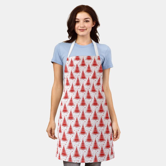 Christmas Tree Red Pattern Design Apron (Worn)