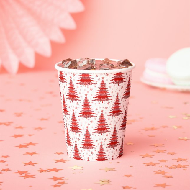 Christmas Tree Red Pattern Design Paper Cups (Insitu)