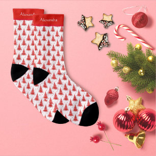 Christmas Tree Red Pattern Personalised Name Socks