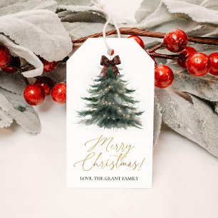 Christmas Tree Red Plaid Bow Holiday Gift Tags