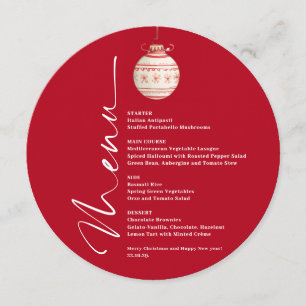 Christmas Tree Red Round Menu Card