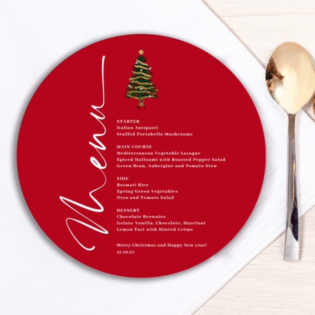 Christmas Tree Red Round Menu Card (Creator Uploaded)