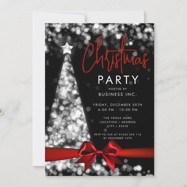 Christmas Tree Red Silver Corporate + Itinerary Invitation (Front)