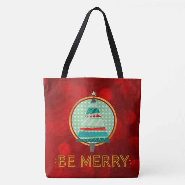 Christmas Tree Red Sparkly Be Merry Tote Bag (Front)