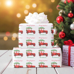Christmas Tree Red Truck Holiday Wrapping Paper