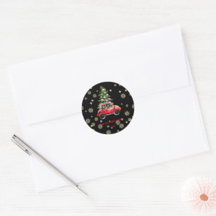 Christmas Tree Red Vintage Truck Classic Round Sticker