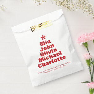 Christmas tree red & white custom family names favour bags