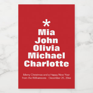 Christmas tree red white custom family names food label