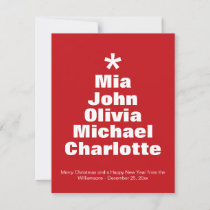 Christmas tree red white custom names modern card