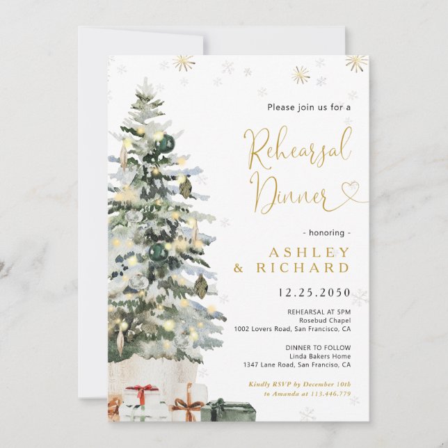 Christmas Tree Rehearsal Dinner Invitation (Front)