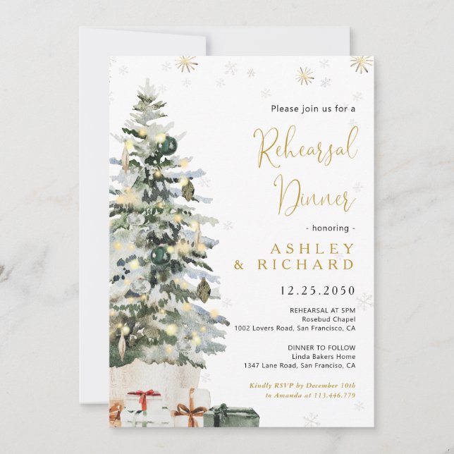 Christmas Tree Rehearsal Dinner Invitation (Front)