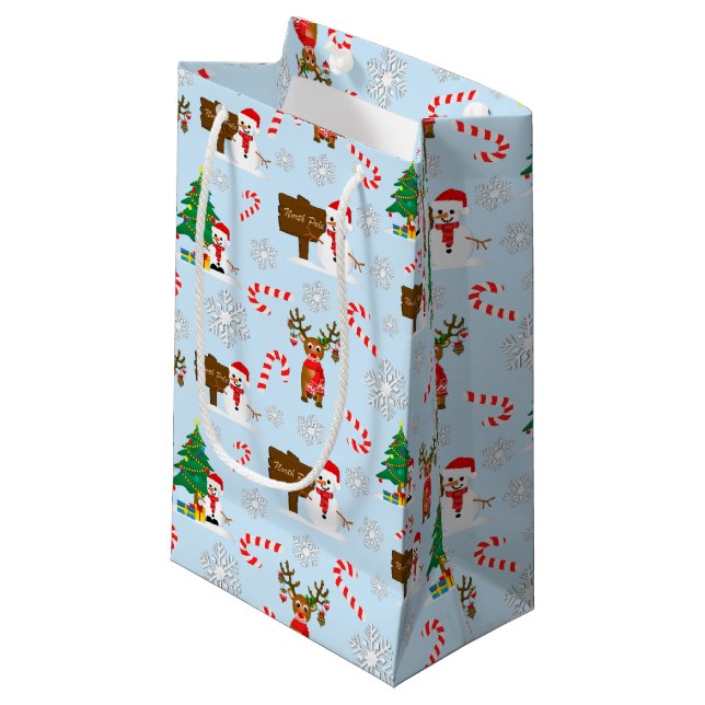 Christmas Tree Reindeer And Snowmen  Small Gift Bag (Front Angled)
