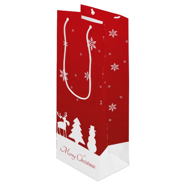 Christmas Tree Reindeer Snowman Wine Gift Bag (Front Angled)