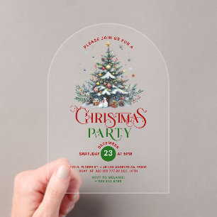 Christmas Tree Retro Typography Christmas Party  Acrylic Invitations