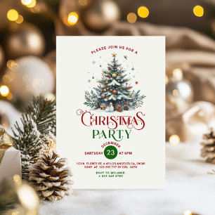 Christmas Tree Retro Typography Christmas Party  Invitation