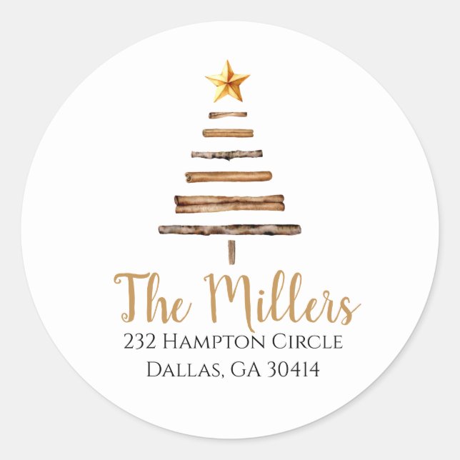  Christmas Tree Return Address Classic Round  Sticker (Front)