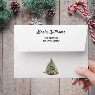 Christmas tree return address envelope