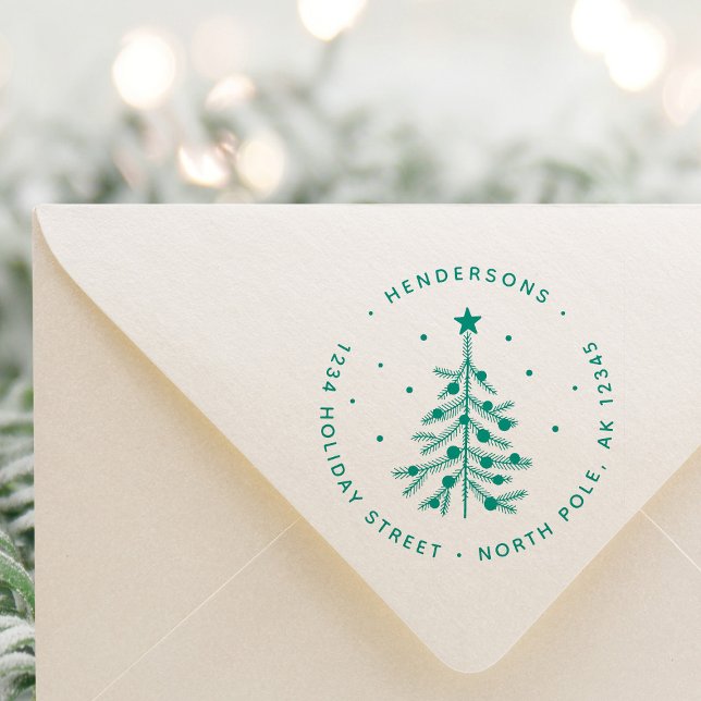 Christmas Tree Return Address Green Self-inking Stamp (Creator Uploaded)