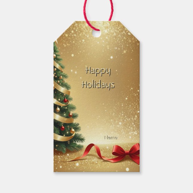 Christmas Tree Ribbons Holiday Gift Tag (Front)