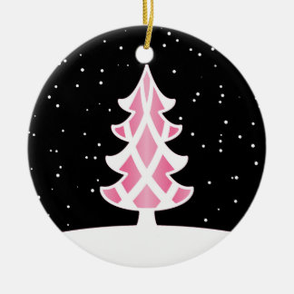 Christmas Tree Ribbons Snowy Sky Pink Ceramic Tree Decoration