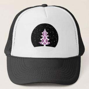 Christmas Tree Ribbons Snowy Sky Purple Trucker Hat
