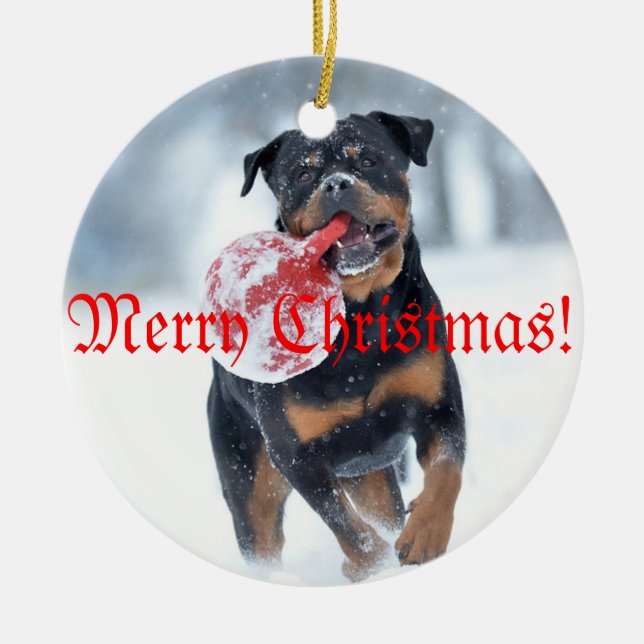 Christmas tree Rottweiler Ceramic Tree Decoration (Front)